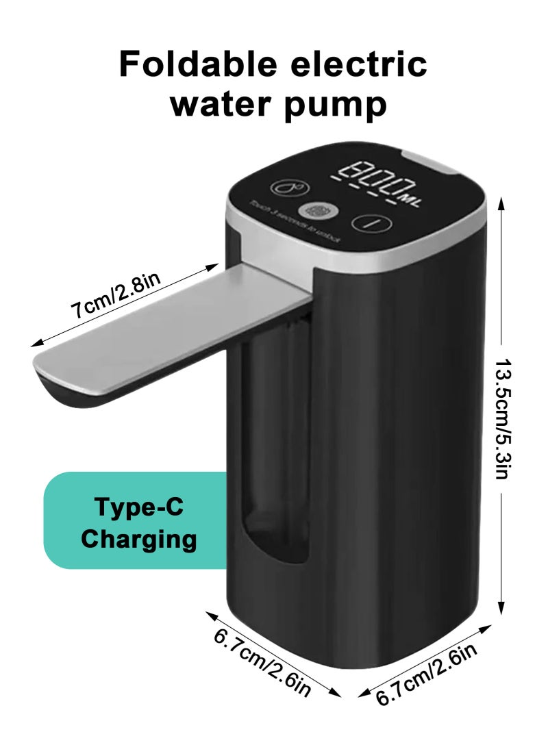 HomarKet Water Dispenser for 5 Gallon Bottle with Digital Display, 4 Dispense Modes, Portable USB Charging Electric Water Pump, Foldable Spout, Food-Grade Water Jug Pump for Home, Office, RV, Campin(Black) - Image 2